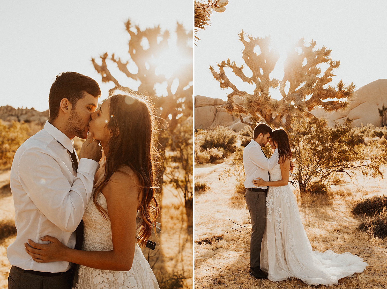 A bride and groom photo at their elopement in Joshua Tree National Park.