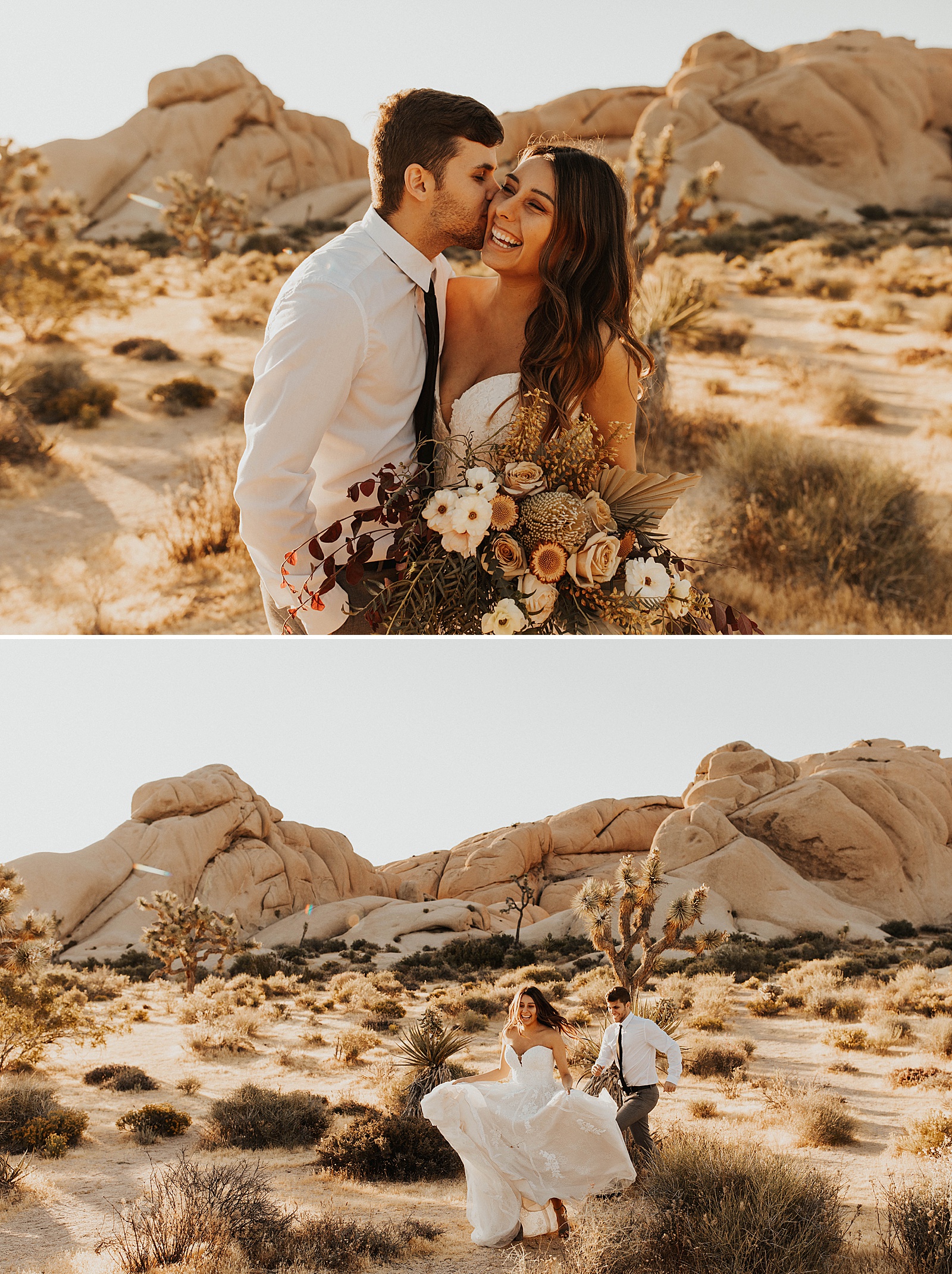 A bride and groom photo at their elopement in Joshua Tree National Park.