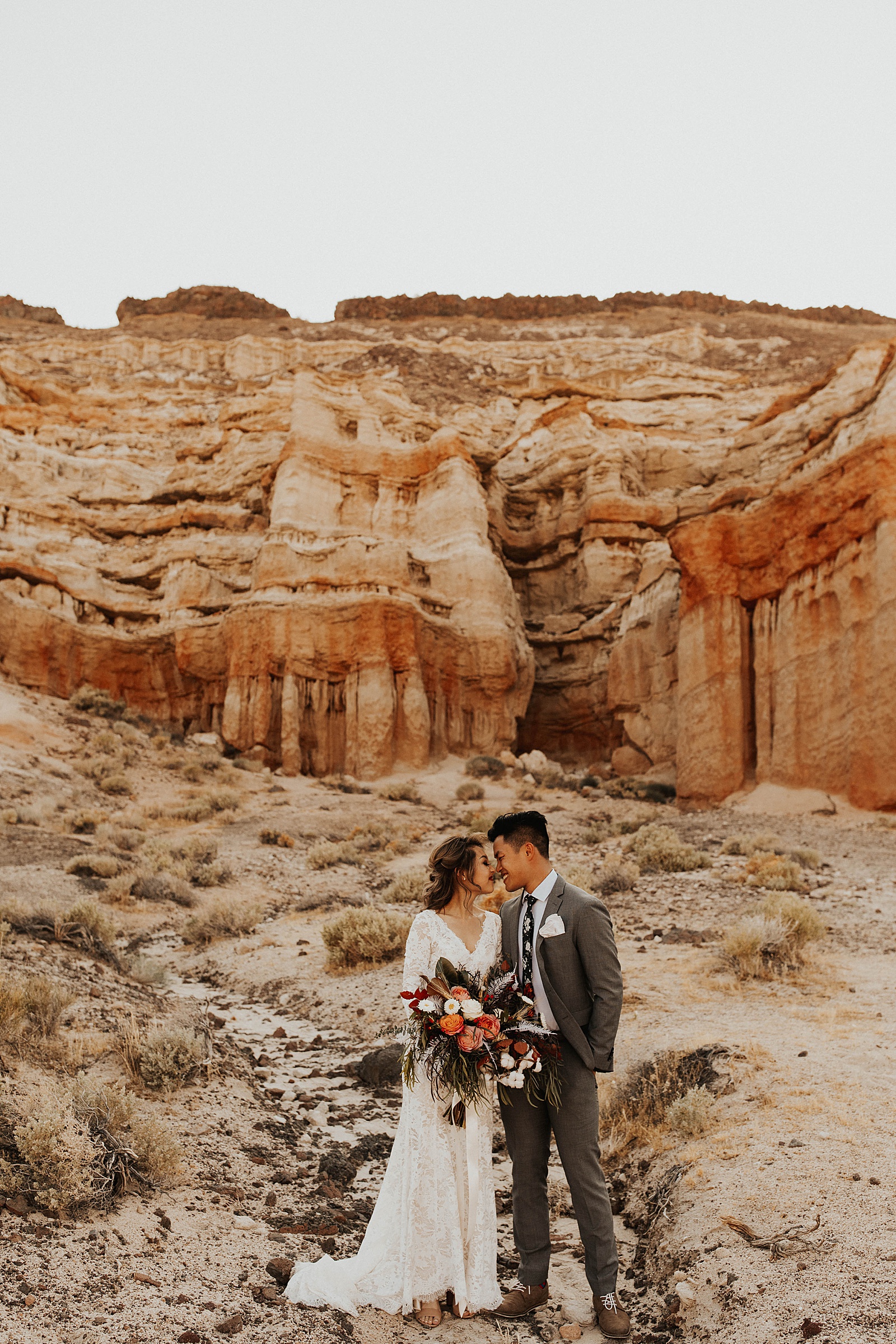 A bride and groom photo at the Red Rock Canyon in California.