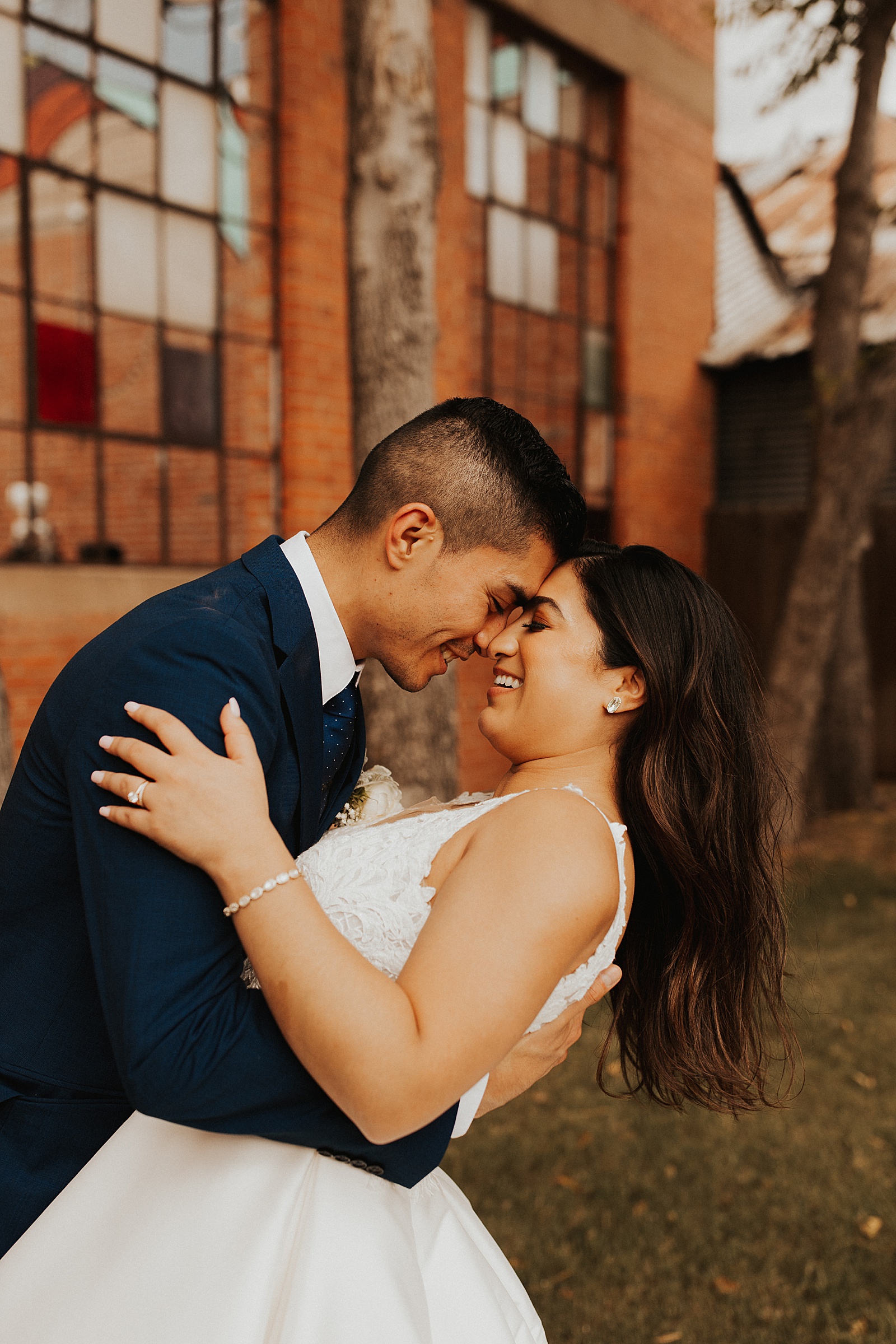 A bride and groom photo at the SoDa District Courtyard in Abilene, TX.