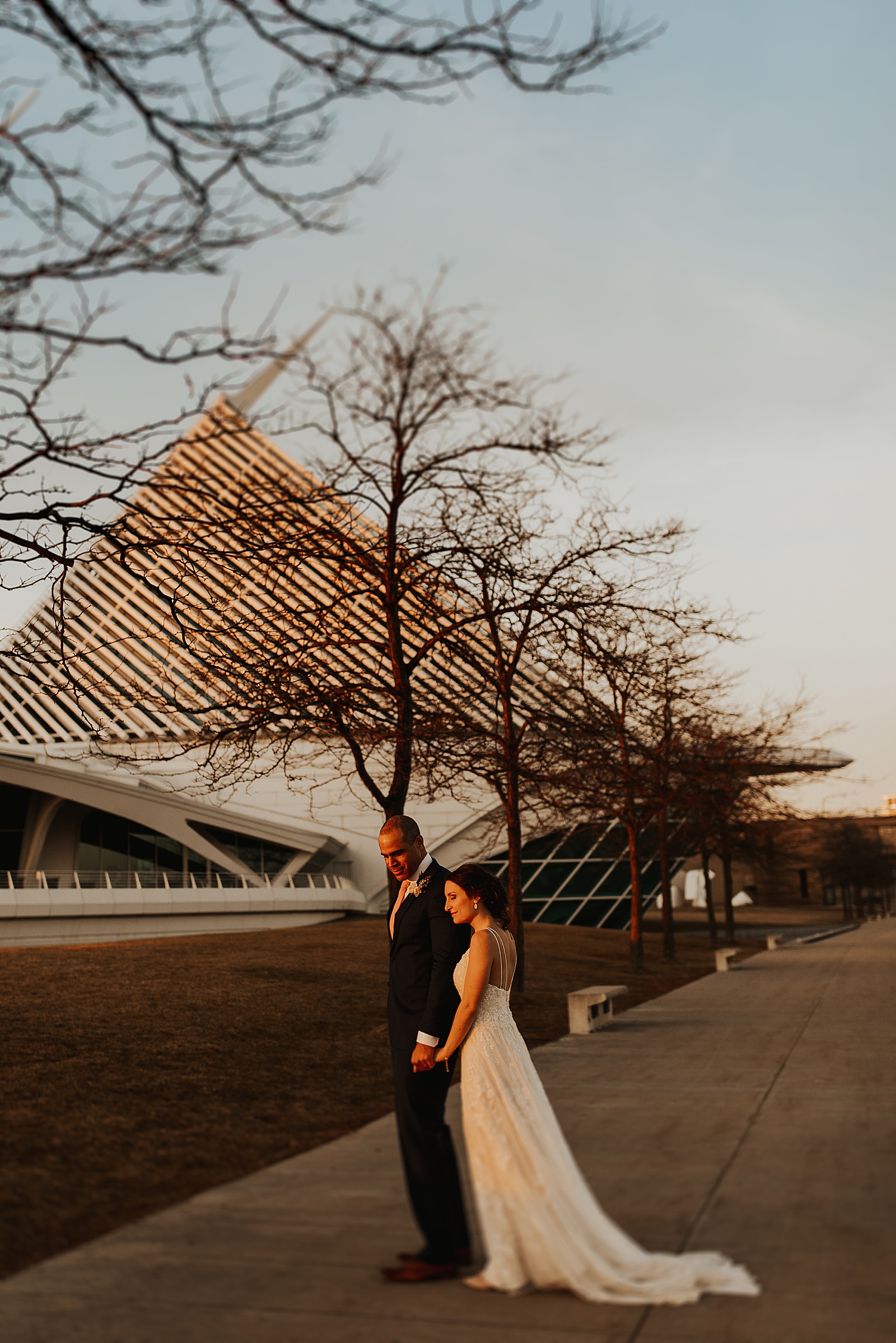 Bride and groom photo at their gorgeous winter downtown Milwaukee wedding.