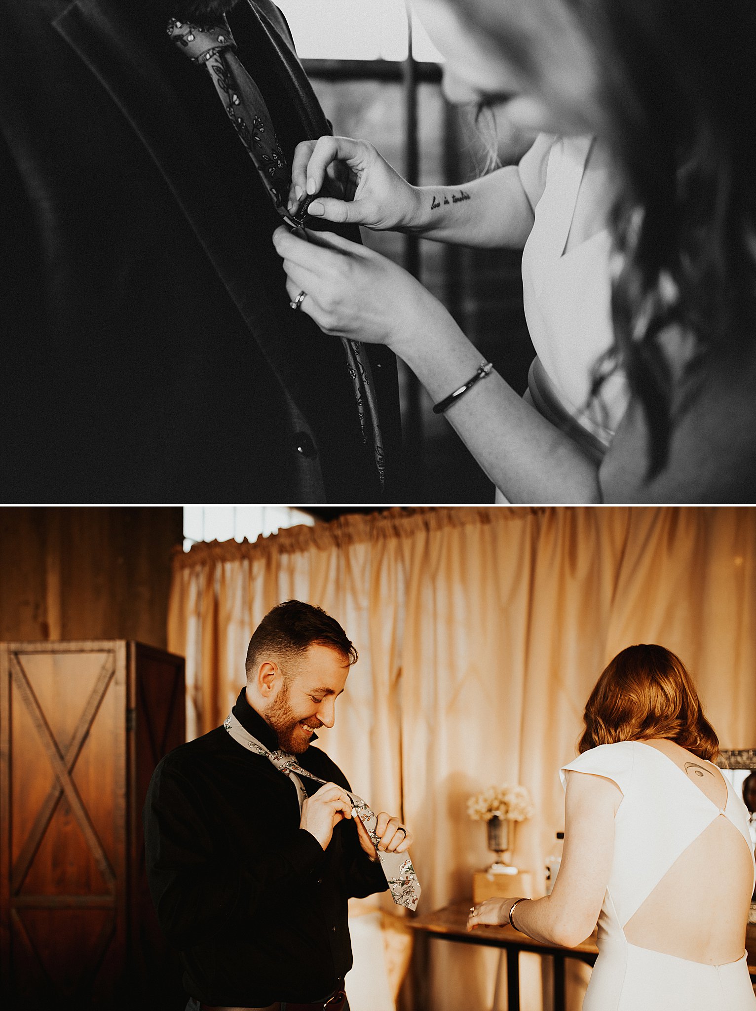 Getting ready photos during a winter wedding at The Mill Abilene wedding venue. 