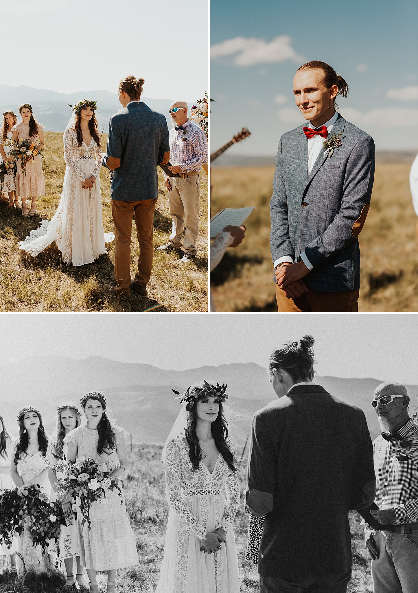 Ceremony photos in the mountains at their adventurous Santa Fe Wedding.