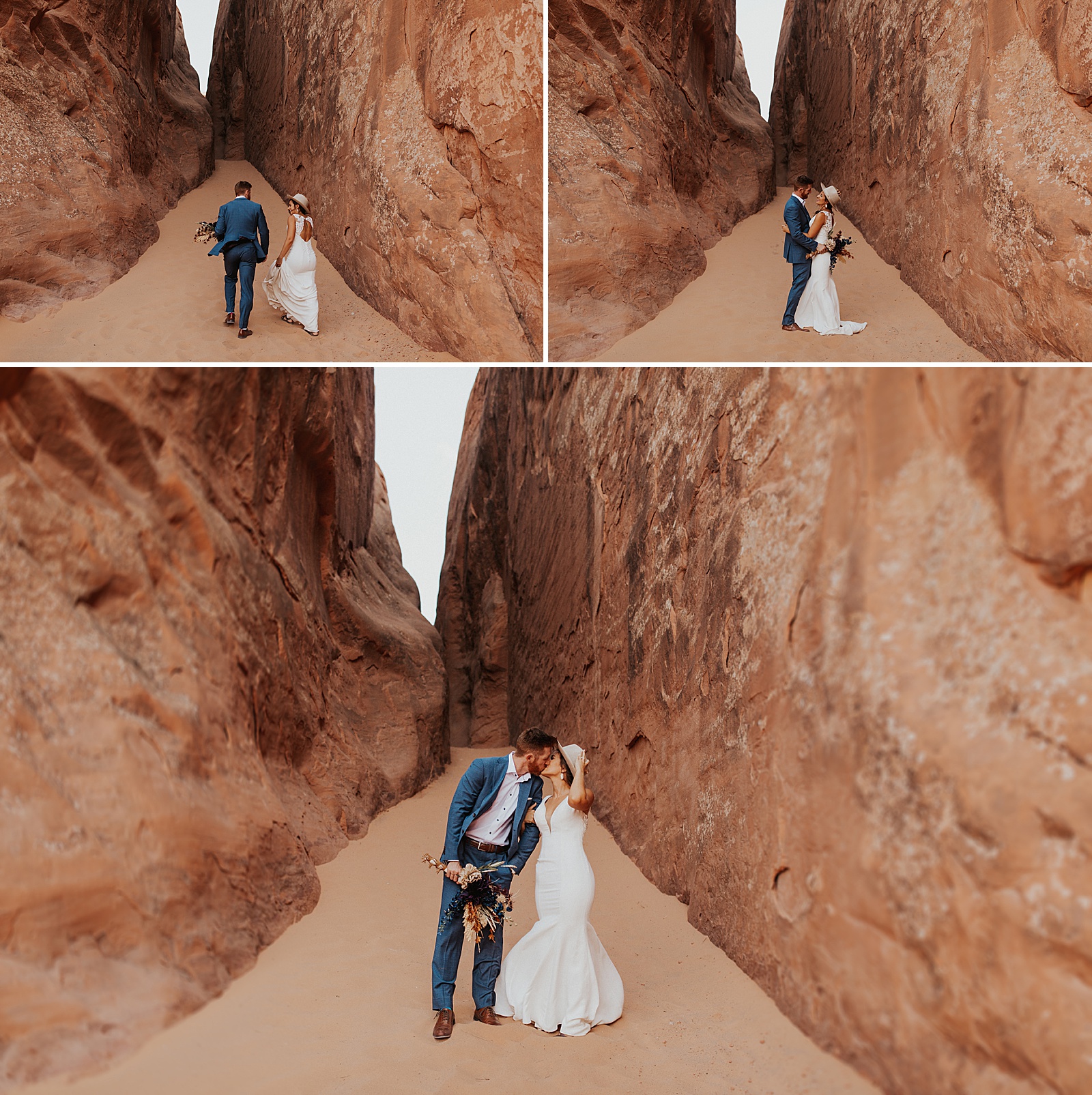 Gorgeous bride and groom at their boho Arches National Park wedding. 